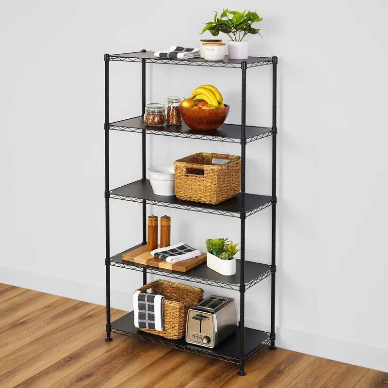 14" x 30" x 60" 5-Tier Wire Rack - Black 4
