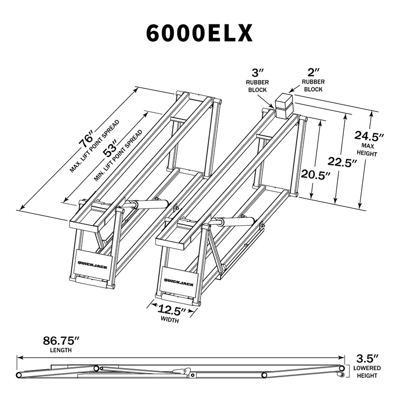 6000ELX Extended-Width Portable EV Car Lift 8