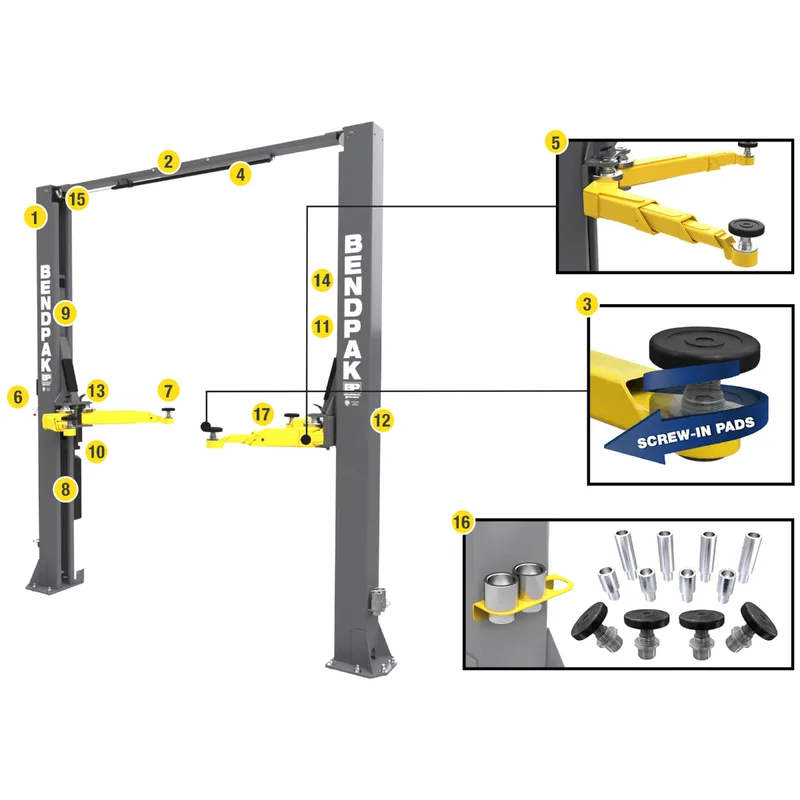 BendPak 10AP-168 Two Post Car Lift - 10,000-Lb Capacity - 168" Extended Height 7