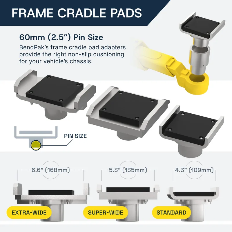 BendPak Wide Frame Cradle Pads for Two-Post Lifts - 60mm Pin - Set of 2 6