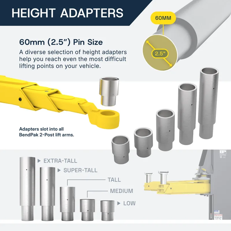 BendPak Low Truck and Van Adapters for Two-Post Lifts - 56mm - 60mm Pin - Set of 4 3