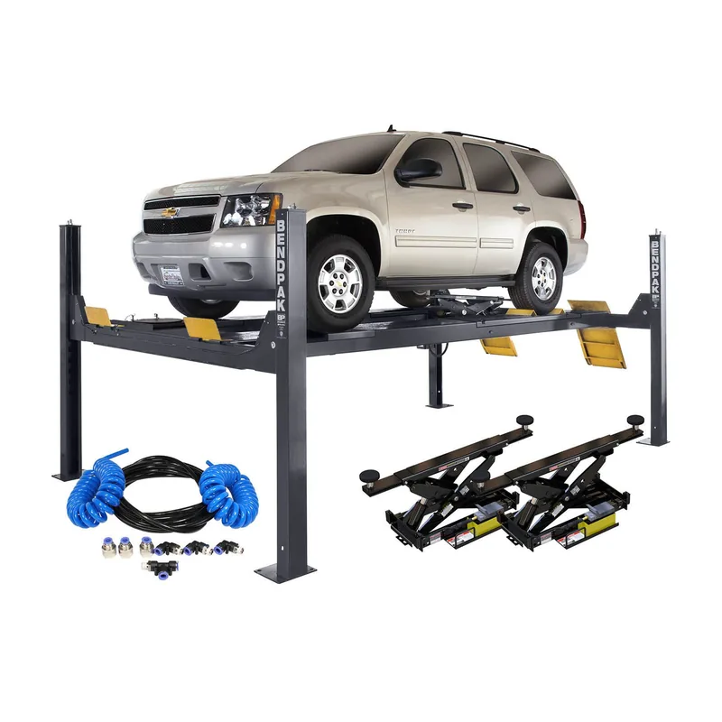 BendPak HDS14LSXE Four-Post Alignment Lift Package with RJ7W Rolling Jacks and Airline Kit 2