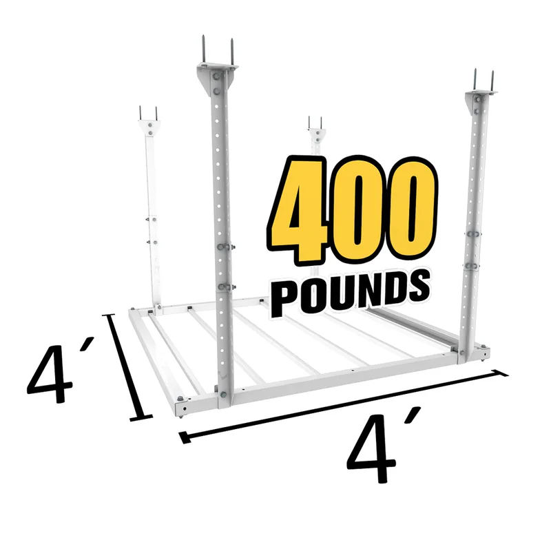 Heavy-Duty 4x4 Pro overhead storage rack with measurements