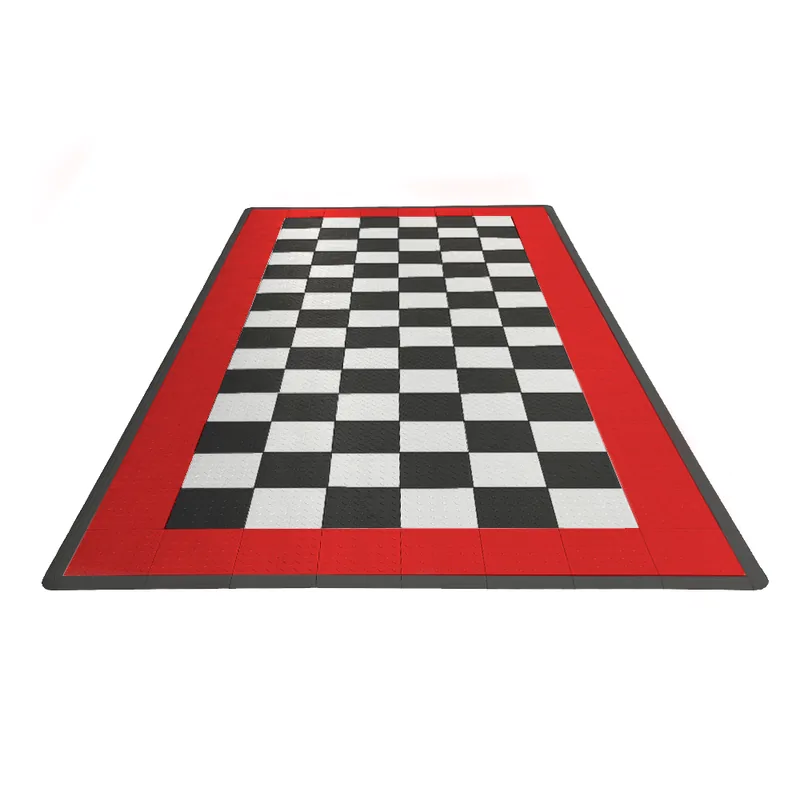 Diamondtrax 12-Series One Car Garage Mat - Black and White Checkered with Red Border