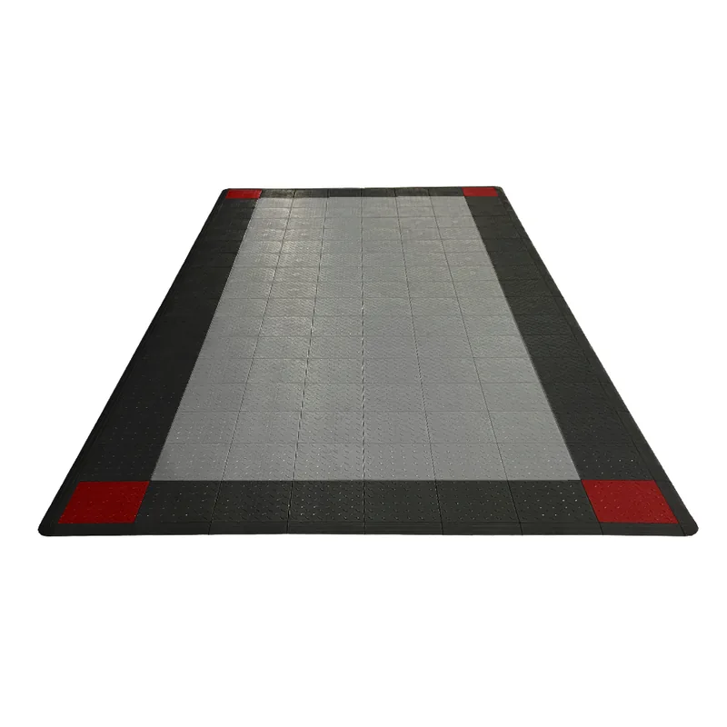 Diamondtrax 12-Series One Car Garage Mat - Silver with Black and Red Border