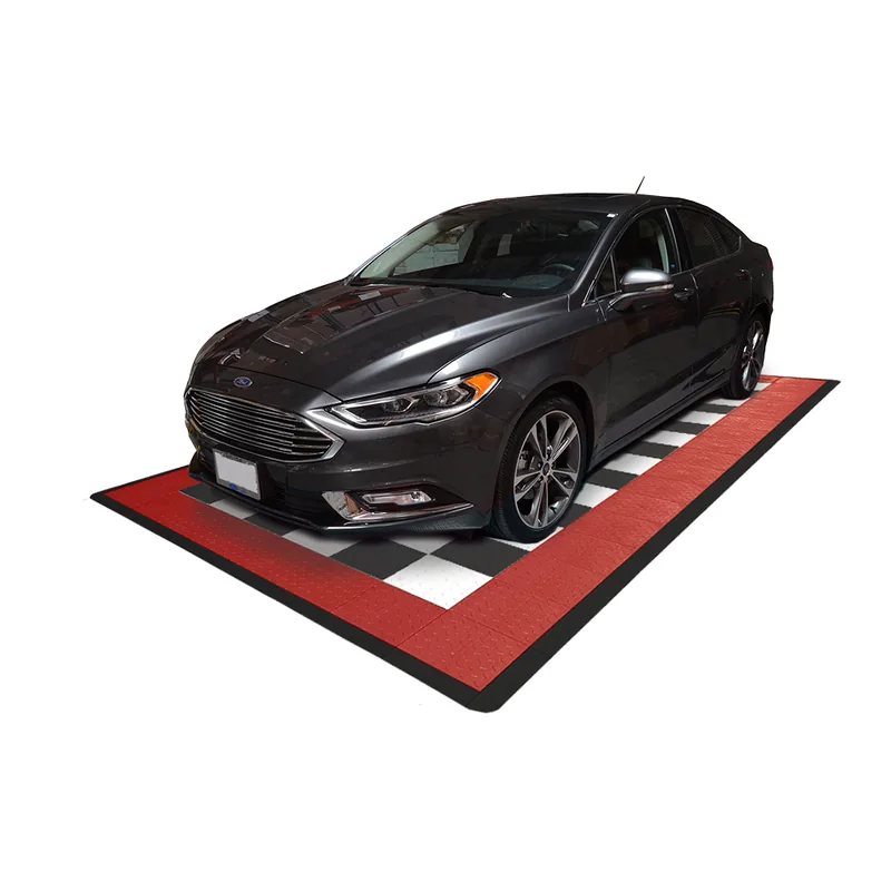 Diamondtrax 12-Series One Car Garage Mat - Black and White Checkered with Red Border 2