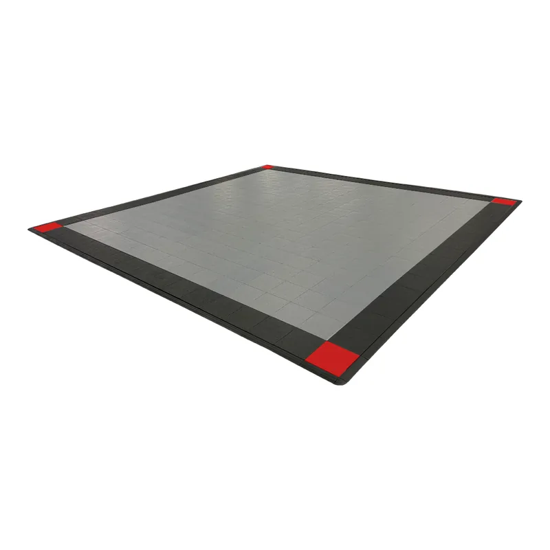 Diamondtrax 12-Series Two Car Garage Mat - Silver with Black and Red Border