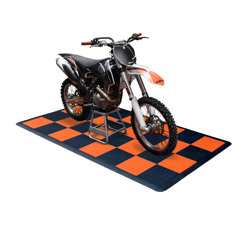 Diamondtrax 12-Series Motorcycle Mat - Black and Orange Checkered 2