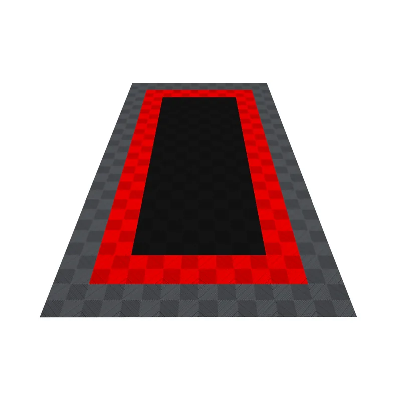 Ribtrax Pro One Car Garage Floor Kit - Grey and Red Border with Black
