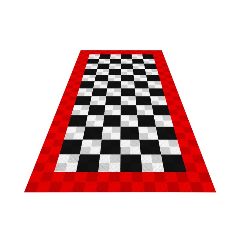 Ribtrax Pro One Car Garage Floor Kit - Black and White Checkered with Red Border