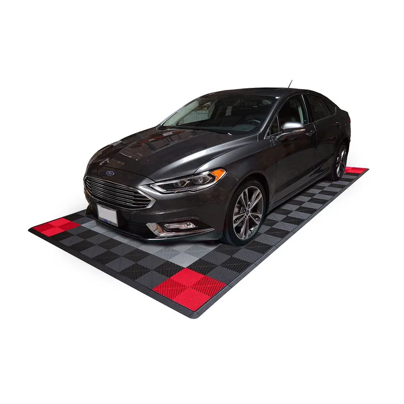 Ribtrax Pro One Car Garage Mat - Silver with Black and Red Border 2
