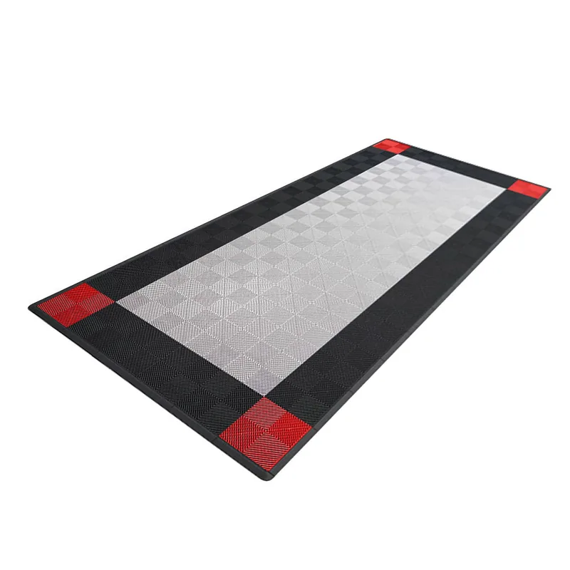 Ribtrax Pro One Car Garage Mat - Silver with Black and Red Border 4