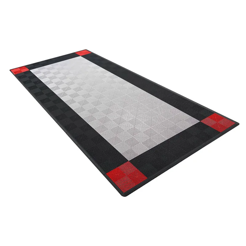 Ribtrax Pro One Car Garage Mat - Silver with Black and Red Border 3