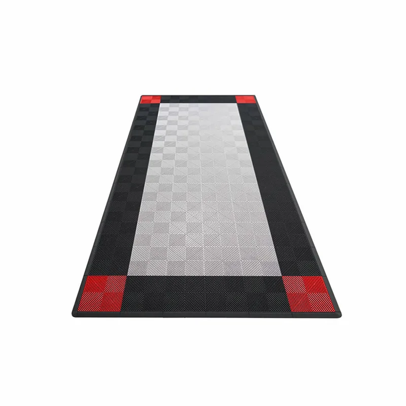 Ribtrax Pro One Car Garage Mat - Silver with Black and Red Border