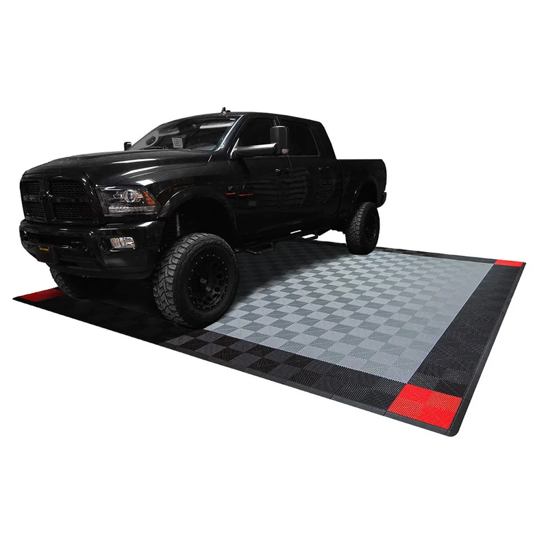 Ribtrax Pro Two Car Garage Mat - Silver with Black and Red Border 2