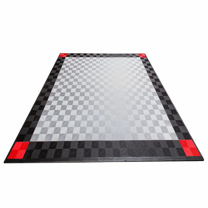 Ribtrax Pro Two Car Garage Mat - Silver with Black and Red Border