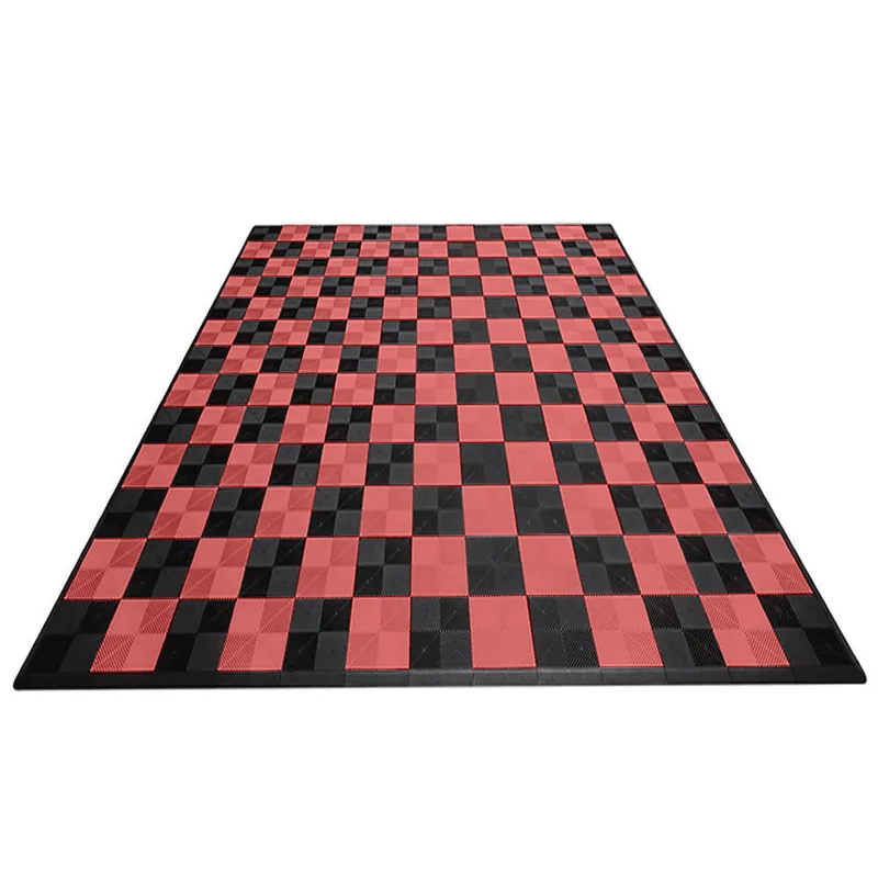 Ribtrax Pro Two Car Garage Mat - Black and Red Checkered