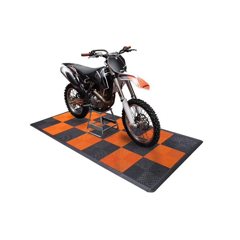 Ribtrax Pro Motorcycle Mat - Black and Orange Checkered 2