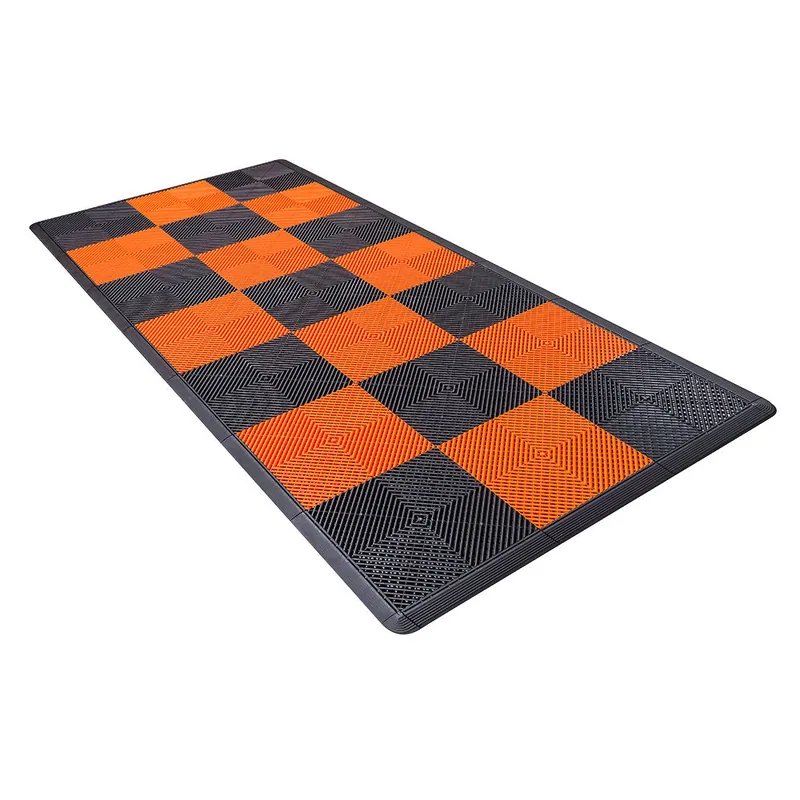 Ribtrax Pro Motorcycle Mat - Black and Orange Checkered 3