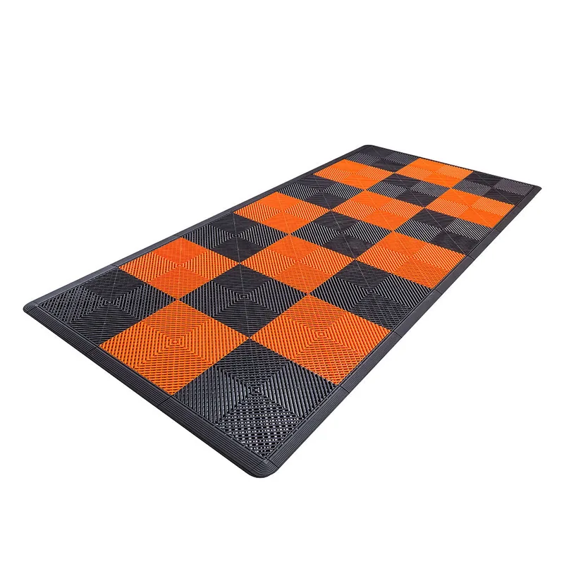 Ribtrax Pro Motorcycle Mat - Black and Orange Checkered 4