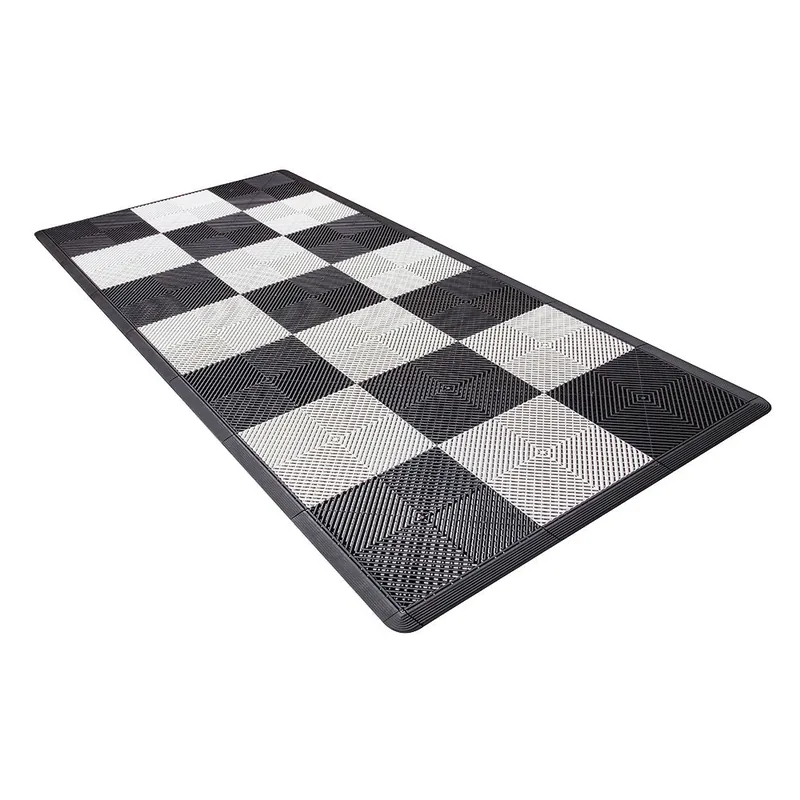 Ribtrax Pro Motorcycle Mat - Black and Grey Checkered 2
