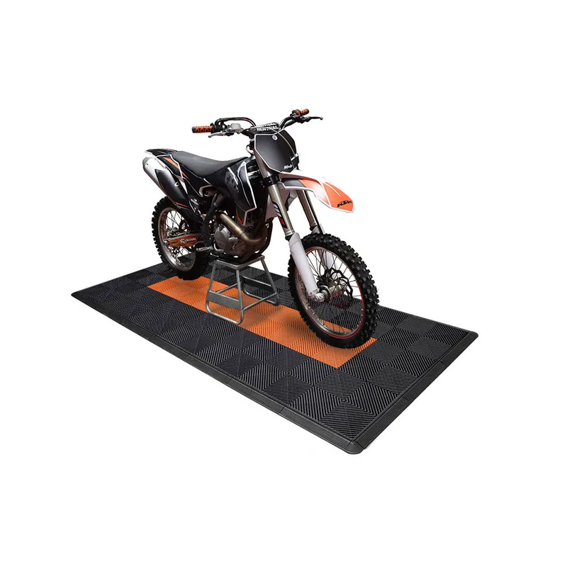 Ribtrax Pro Motorcycle Mat - Black with Orange Stripe 2